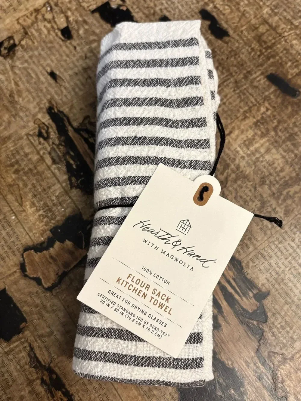 Hearth & Hand Magnolia Flour Sack Kitchen Towel Gray Stripe NWT 30x30